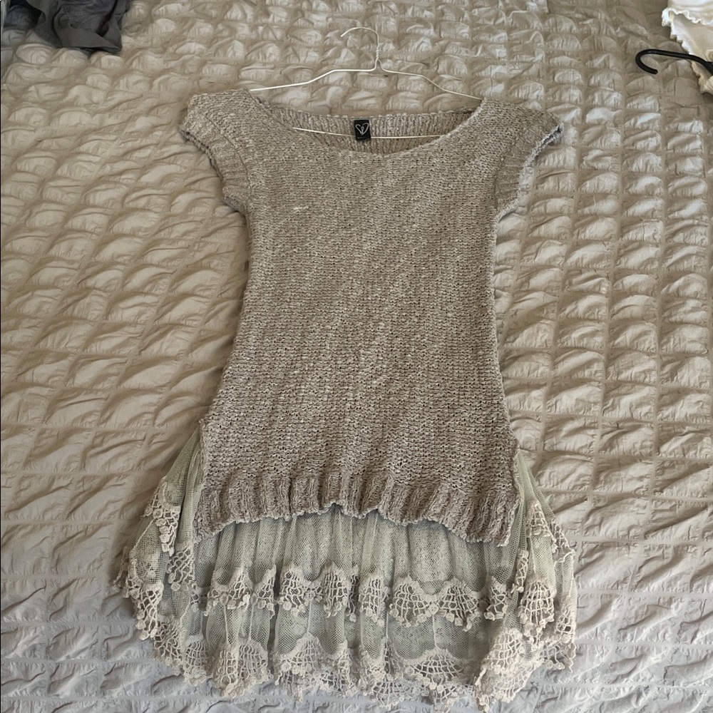 Windsor Gray Knit Mini Dress with Lace Hem